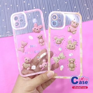 I7PLUS I11 I13  เคสมือถือนิ่มใสกันกล้อง ซิลิโคน TPU ติดการ์ตูนหมีกระต่ายนูน