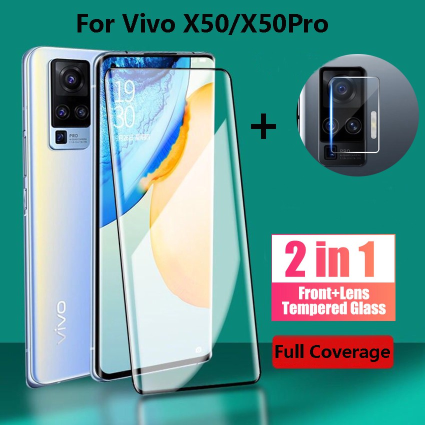 ฟิล์มกระจกนิรภัย แบบเต็มจอ พร้อมฟิล์มป้องกันเลนส์กล้อง สำหรับโทรศัพท์ Vivo X50 Pro 5G
