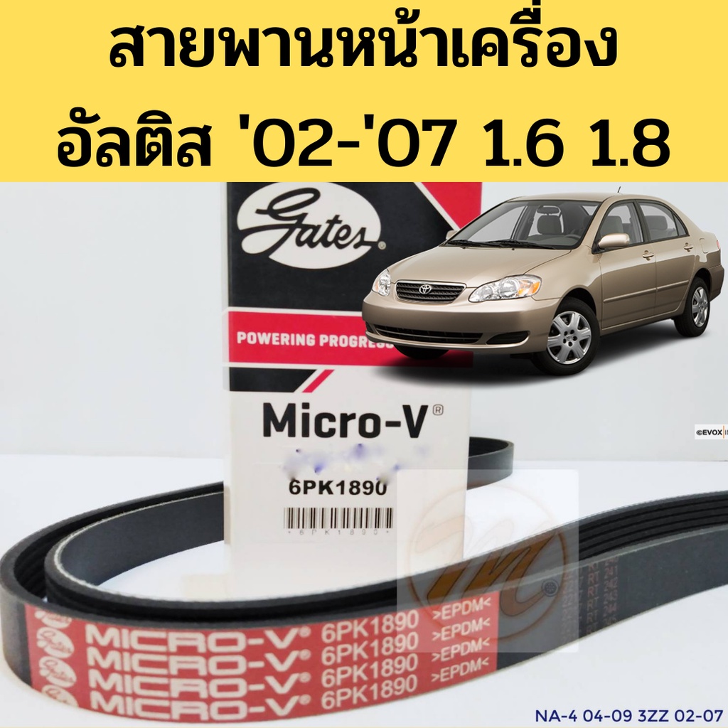 6PK1890 สายพานหน้าเครื่อง TOYOTA  ALTIS '02-07 ZZE121-122 1.6L 1.8L สายพาน แอร์ ไดชาร์ท อัลติส Gates