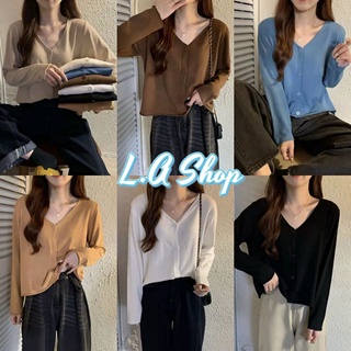 L.A Shop * พร้อมส่ง เสื้อไหมพรมแขนยาว กระดุมหน้าคอวีใส่แล้วสวยมาก " 7940" -C