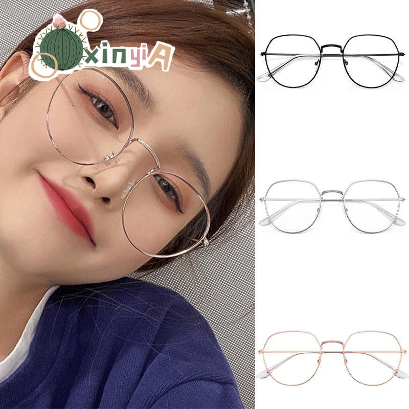 【XINYIA】แผ่นรองจมูก แว่นตา กรอบโลหะ รูปหลายเหลี่ยม ขนาดใหญ่ ป้องกันแสงสีฟ้า ใส่สบาย สําหรับทุกเพศ