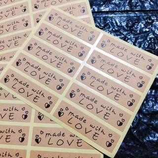 10 ดวง สติ๊กเกอร์ กระดาษคราฟท์ ทำด้วยใจ สไตล์วินเทจ Made with love Craft Sticker ข้อความ ด้วยรัก Vintage Label สติกเกอร์