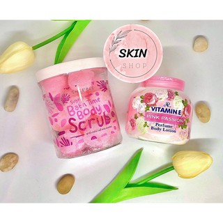 Sugary Bath Time Body Scrub สครับเมือกหอยทาก (สูตรโกจิเบอร์รี่) + โลชั่นน้ำหอม วิตามินอี AR Perfume Body Lotion Vitamin