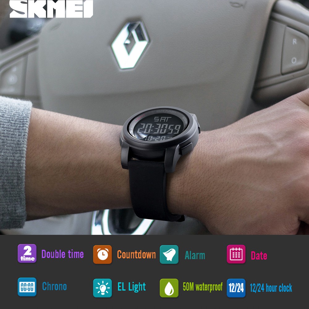 Skmei 1257 นาฬิกาข้อมือ โครโนกราฟ นับถอยหลัง สายซิลิโคน สําหรับผู้ชาย
