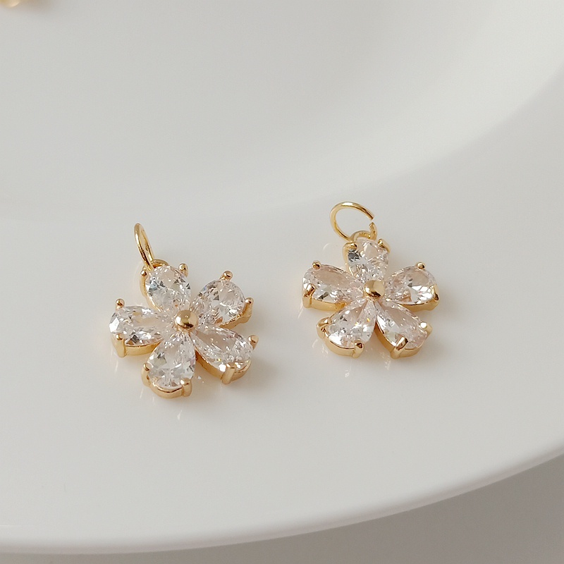 จี้สร้อยคอ สร้อยข้อมือ กลีบดอกไม้ห้าแฉก ฝังเพทาย สีทอง 14k แฮนด์เมด DIY