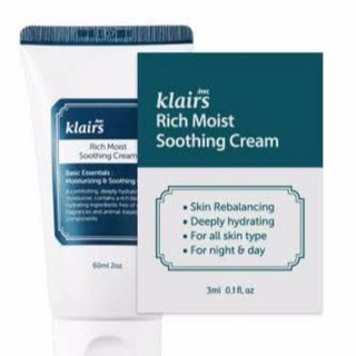 [พร้อมส่ง/ของแท้] DEAR KLAIRS Rich Moist Soothing Cream ขนาดทดลอง3ml.