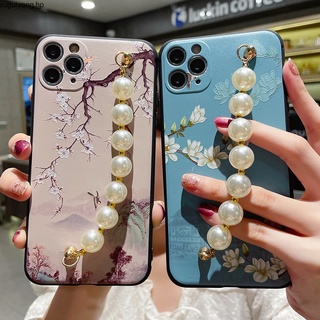 เคสโทรศัพท์มือถือ TPU นิ่ม ลายดอกไม้ ประดับมุก พร้อมสายคล้องมือ สไตล์วินเทจ สําหรับ VIVO V20 V20Pro V19 V17 V15 V15Pro V17Pro V11 V11Pro V11i V9 VIVO S1 Pro S7 Y7S Y9S Y5S Y85