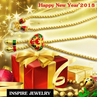 Inspire Jewelry สร้อยคอทอง ต่อลาย มีห้อยหัวใจตอกลาย ชุบทองลงยา แบบร้านทอง  ชุบเศษทองคำแท้