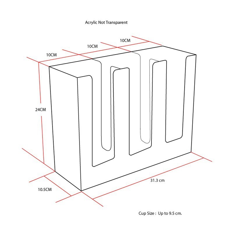 กล่องอะคริลิคใส่แก้วกาแฟเย็น และเครืองดื่ม 3 ช่อง  1610-530 - รูปที่ 2