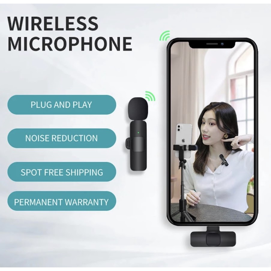 K9 ไมโครโฟนไร้สายแบบพกพาการบันทึกวิดีโอเสียงสำหรับ ios Type-C คอมพิวเตอร์ Professional Mic Live Broa