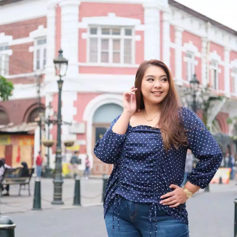 Mabelle Polkadot Sabrina Top Womens Big Size Ready L-XL-2L-3L-4L sabrina_collection_shop