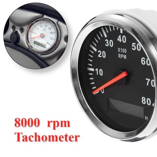 เครื่องวัดรอบเครื่องยนต์เรือ 8000RPM 85 มม. จอ LCD 12V 24V