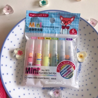 ปากกาข้อความ Mini Fluorescent Pen 1 แพ็คมี 6 สี Highlighter สีสันสวยงาม