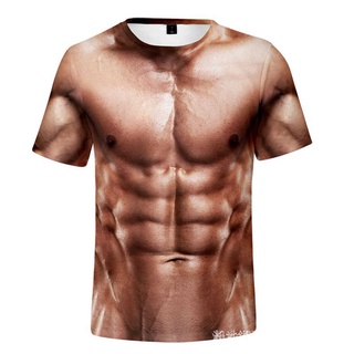 2021 New funny six-pack abs muscle T shirt for men summer short sleeve tees cool streetwear 3D print fake muscle T-shirt KFQE