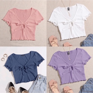 เตรียมส่ง5-7วัน🦋สีมาใหม่เพียบ🍒เสื้อครอปเสื้อสายเดี่ยวเสื้อครอปแนวน่ารักผูกโบว์ข้างหน้าใส่ได้ทุกวัน