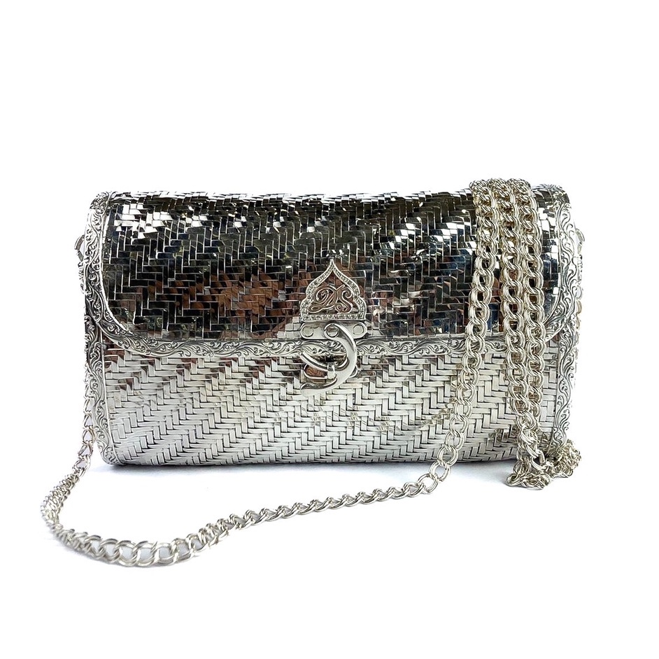 สอบถามสต๊อคก่อนสั่งซื้อ❗กระเป๋าสะพายเงินแท้ลายสาน เงินแท้ 92.5% : Weaving Sterling Silver Clutch Sho