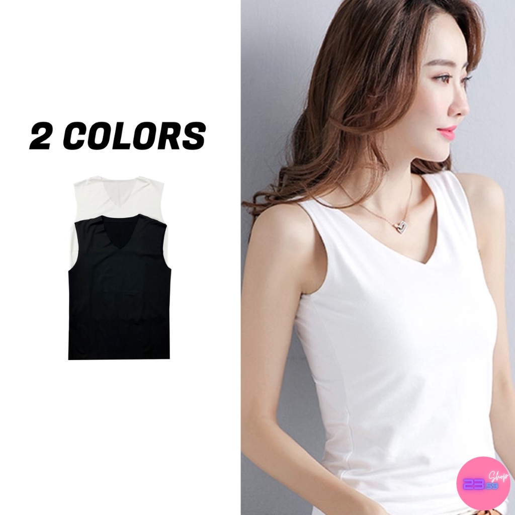 Sale80% เสื้อกล้ามคอวีไร้ขอบ สีพื้น 2 สี