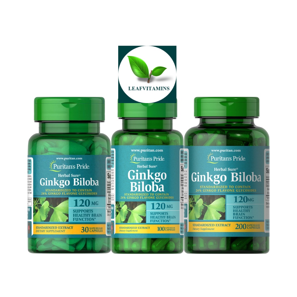 Puritan's Pride Ginkgo Biloba 120 mg / 30, 100, 200 Capsules (แปะก๊วย)