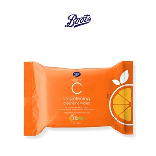 BOOTS VITAMIN C บู๊ทส์ วิตามิน ซี ไบร์ทเทนนิ่ง คลีนซิ่ง ไวพ์ส 20แผ่น