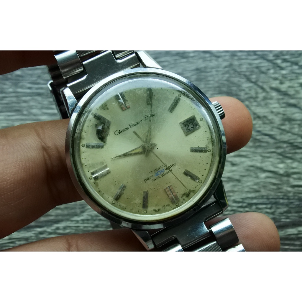 นาฬิกา Vintage มือสองญี่ปุ่น CITIZEN HONOR DATE ระบบ ไขลาน ผู้ชาย ทรงกลม กรอบเงิน หน้าขาว หน้าปัด mm