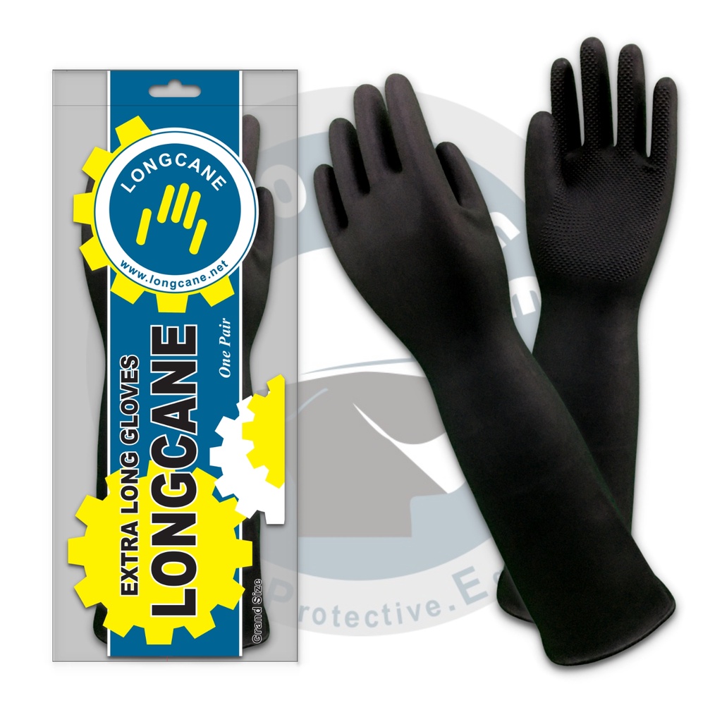 DD45 - ถุงมือยาง/TEXTURE สีดําอุตสาหกรรมยาวพิเศษ
