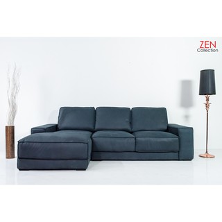 ZEN Collection COLLINS L-CHASE Sofa 2.80m. | OIL COW WAX Navy Blue