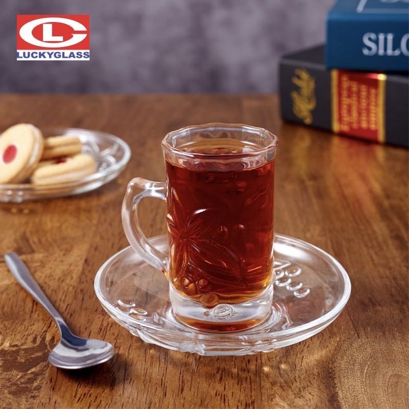 Lucky glass แก้วเป๊กลายดอกไม้มีหูจับ (แพ็ค6ใบ) มี2ทรง รุ่น Turkish-Rose Cup LG-312503,312403 ราคา ถูกที่สุด ดีลบีเคเค แกลเลอรีภาพที่ 2