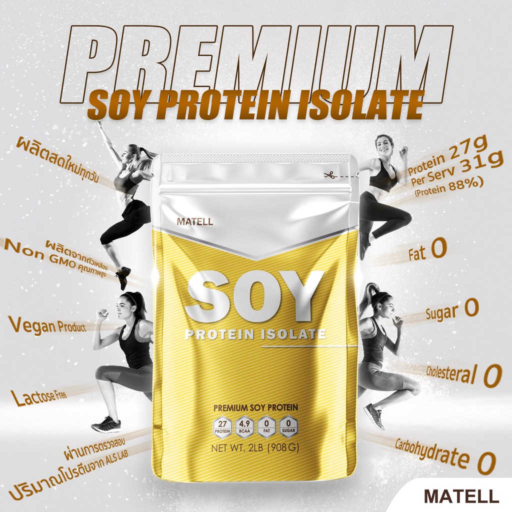( ปรับปรุงใหม่!! ละลายง่ายขึ้น ) Soy Protein Isolate 2 lb ซอย โปรตีน ไอโซเลท 908กรัม (Non Wheyเวย์) ลดไขมัน+เพิ่มกล้าม