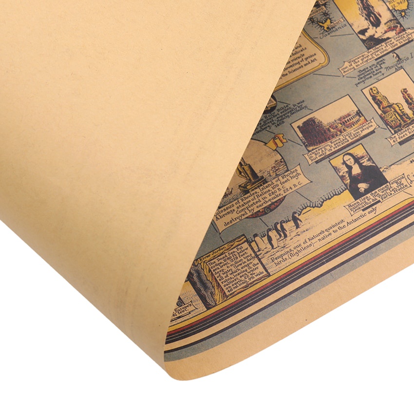 Dlkklb สีฟ้าวินเทจกระดาษคราฟท์โปสเตอร์แผนที่โลกอาคารขนาดใหญ่สติ๊กเกอร์ติดผนังศิลปะหัตถกรรมแผนที่บาร์คาเฟ่ตกแต่ง68.5x51.5เซนติเมตร - รูปที่ 4