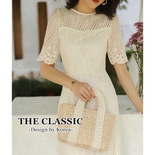 พร้อมส่ง🎍 M -2XL🪅 เดรสลูกไม้ยาวสีครีม งานปัก🎑  classic