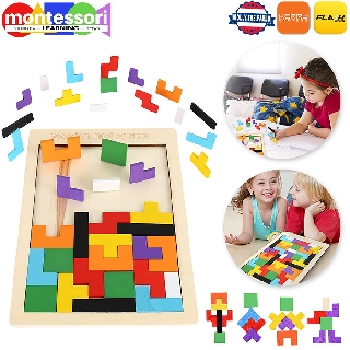 Children Toy Education Game Puzzle - Colorful wooden puzzle game - STEM TOY - Tetris puzzle (All Ages can learn with it)