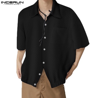 Incerun เสื้อเชิ้ตลําลอง แขนสั้น ลายสก๊อต ทรงหลวม สไตล์ฮิปฮอป สําหรับผู้ชาย