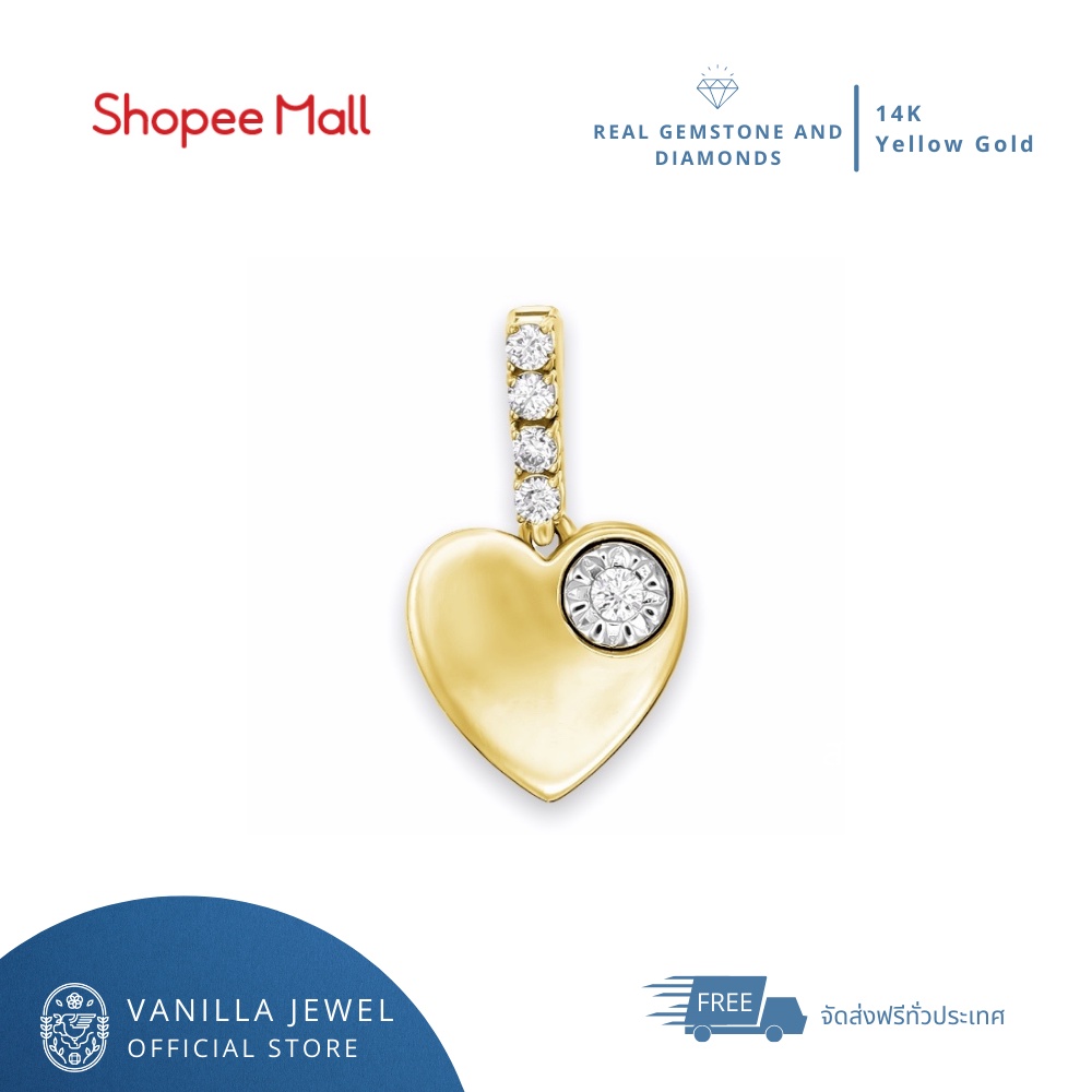 Vanilla Jewel จี้ทองคำแท้ 14K รูปหัวใจ ประดับด้วยเพชรแท้เบลเยี่ยมคัท สินค้ามาพร้อมใบประกัน รับซื้อคืนและเปลี่ยนแบบได้