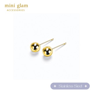 Miniglam Shiny Metallic Ball Stud Earrings ต่างหูเมทัลลิคสเตนเลสสตีล (8mm)