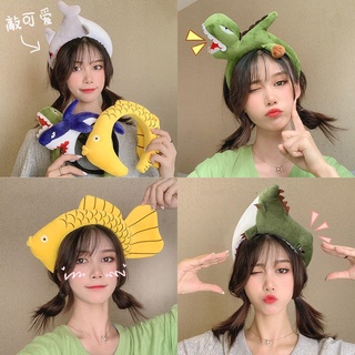 [BO]  ]Cartoon Shark Dinosaur Doll Cute Headband Korean Net Red Super Germination Card [BOA112]