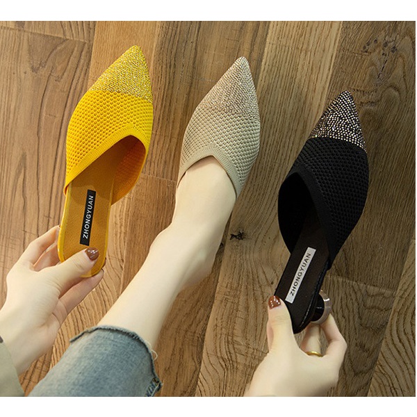 นําเข้าล่าสุด bling ถักรองเท้าส้นสูงสําหรับผู้หญิง รุ่นอินเทรนด์ รองเท้าผู้หญิงนําเข้า AA555