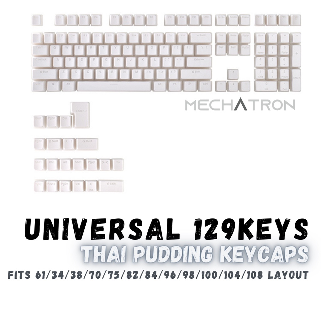 Thai Keycaps White Pudding Thai Keycap 129 Set ปุ่มคีย์แคปพุดดิ้ง ภาษา ...