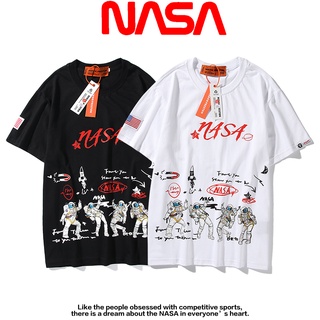 พร้อมส่ง 2020ss 🔥✈️Nasa ✈️🔥ผลิตภัณฑ์ใหม่ข้อความเครื่องบินพิมพ์แขนสั้นคู่ streetwear แฟชั่นเสื้อยืดฤดูร้อนเสื้อยืด [M-XXL]