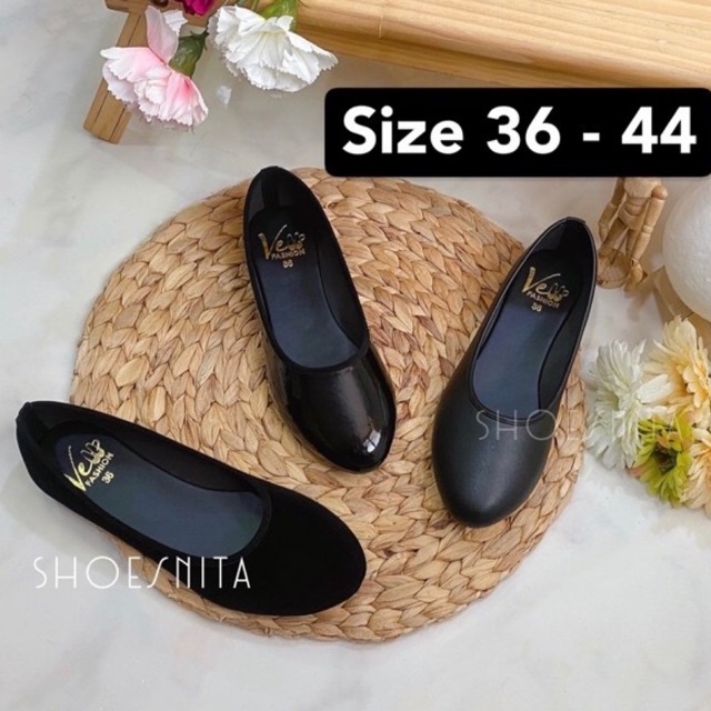 รองเท้าคัชชู ไซส์ใหญ่ 36-44 รองเท้าคัทชู ผู้หญิง สีดำ SHOESNITA