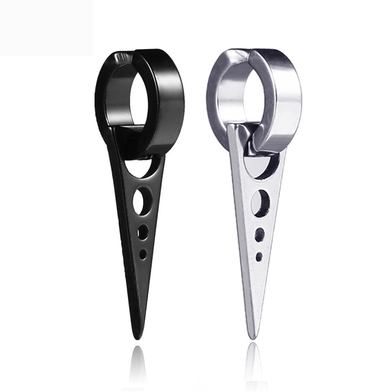ต่างหู ไม่ต้องเจาะหู ตุ้มหู จิว | NH. T.R | Black Titanium Steel Triangle Clip Earrings Male Female No Ear Hole - 1 ชิ้น