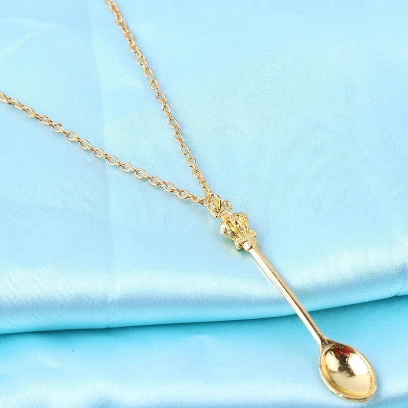 Vintgae Crown Handle Spoon Tea Spoon Snuff Pendant Chain Necklace