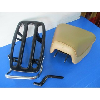 HONDA C92 CA92 C95 CA95 CS92 CS95 SOLO SEAT &amp; RACK COMPLETE SET "CREAM" // เบาะ "สีครีม" พร้อมแร็ก สีดำ ราวหลังเหล็กชุบ