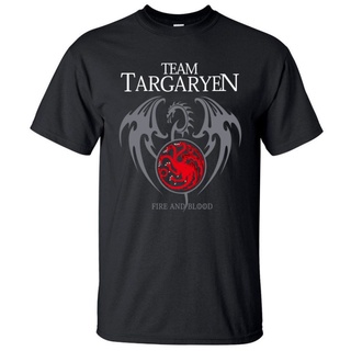 T-shirt  เสื้อยืดพิมพ์ลายprintingเสื้อยืดคอกลม พิมพ์ลายโลโก้ Game Of Thrones Targaryen Fire Blood สีดํา สําหรับผู้ชายS-4