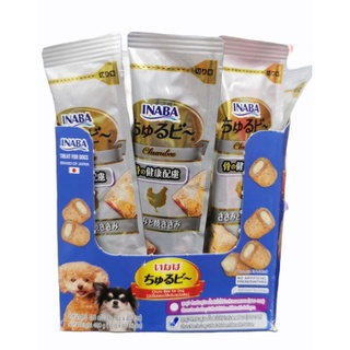 Inaba​ QDS-74T (ขายยกกล่อง40ชิ้น)Churu Bee For​ dog​ 10g. มินิโรลสอดใส้ครีมสุนัขเลีย​ รสเนื้อสันในไก่ย่างกับแคลเซียม