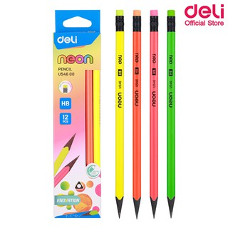 Deli U54600 Graphite Pencil ดินสอไม้ HB ทรง 3 เหลี่ยมสีนีออน แพ็ค 12 แท่ง ดินสอ ดินสอไม้ ดินสอดำ ดินสอHB