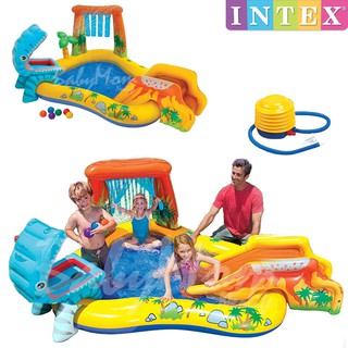 INTEX สวนน้ำไดโนเสาร์ Swimming Pool Dinosaurs สวนน้ำน้ำพุ พร้อมลูกบอล nontoxic พร้อมปั๊มสูบลม