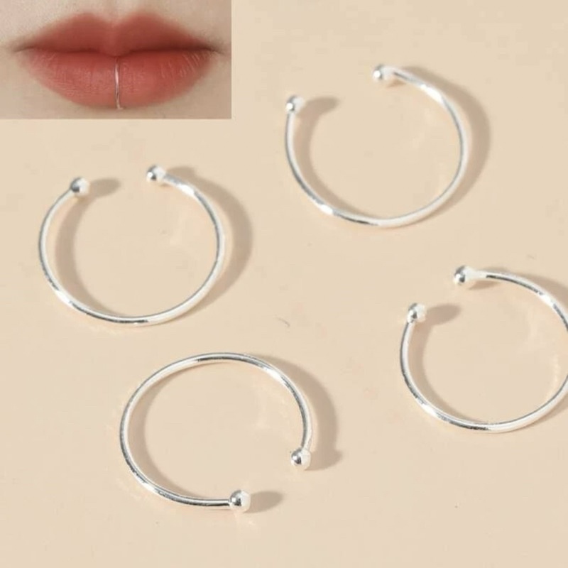 จิวปาก แบบไม่ต้องเจาะ มินิมอล 4 ชิ้น “สีเงิน” พร้อมส่ง! (#P12-H)