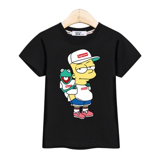 4t-14t เสื้อยืดแขนสั้น พิมพ์ลาย Simpsons แฟชั่นฤดูร้อน สําหรับเด็กผู้ชาย