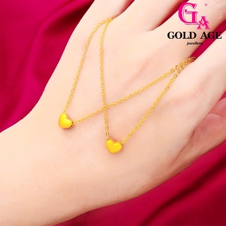 Ga เครื่องประดับแฟชั่น สร้อยคอชุบทอง 24k จี้รูปหัวใจสองด้าน สไตล์เกาหลี สําหรับผู้หญิง