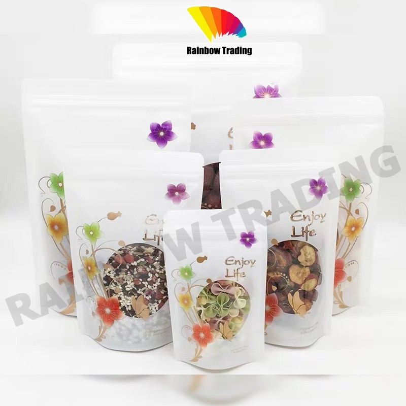ถุงพลาสติก รูดปิด สีขาว ลายดอกไม้ ช่องหน้าต่างวงกลม ตั้งได้ (50ใบ) :CD ราคา ถูกที่สุด ดีลบีเคเค แกลเลอรีภาพที่ 7